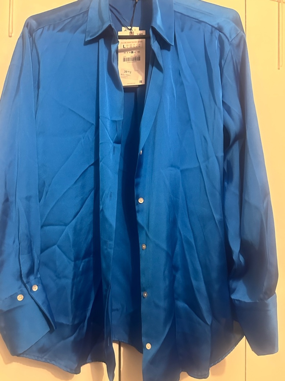 ZARA Blue Button-Up Dress silk Shirt Jacket